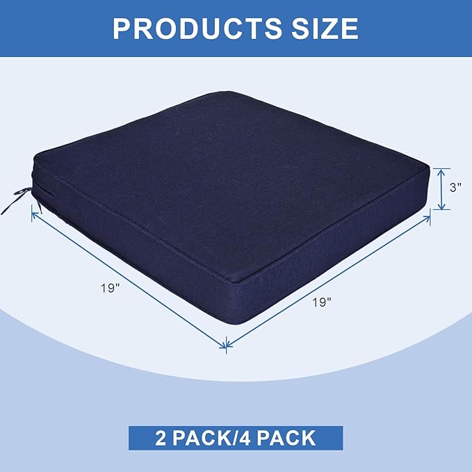 Outdoor Chair Cushions 19 x 19 Inch Set of 4 Water Resistant Seat Cushions with Ties, Outdoor Cushions for Patio Furniture with 3-Year Fade Resistant