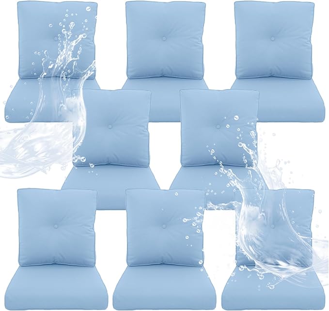 Outdoor Chair Cushions 8 Sets - 22*24" Patio Furniture Cushion with Removable Cover, 28D High Density Sponge Filling Outdoor Patio Cushion for Chairs, Rocker, Sofa and Loveseat - Baby Blue