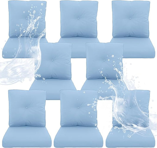 Outdoor Chair Cushions 8 Sets - 22*24" Patio Furniture Cushion with Removable Cover, 28D High Density Sponge Filling Outdoor Patio Cushion for Chairs, Rocker, Sofa and Loveseat - Baby Blue