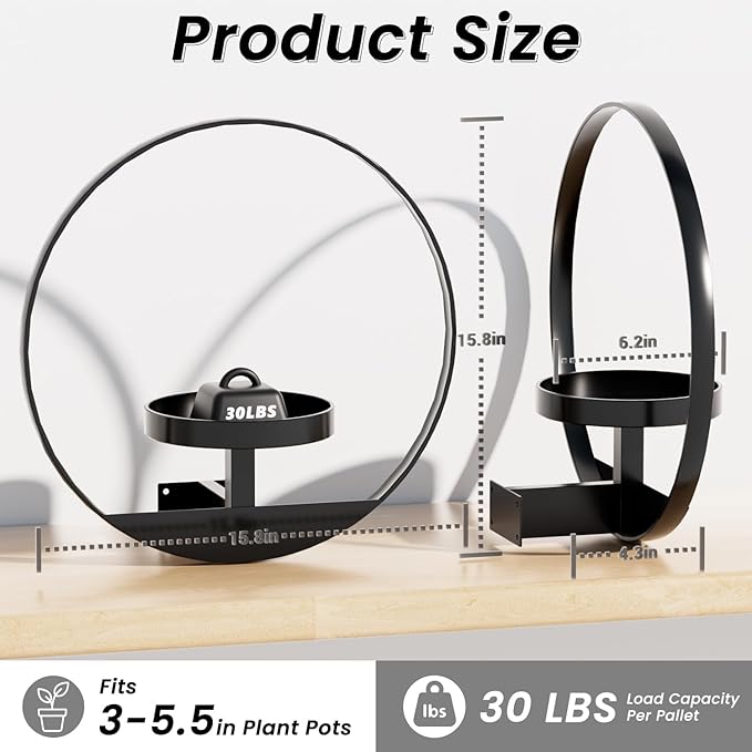 Window Plant Shelf, Hanging Frame Decor Planter for Indoor Plants, Wall Plant Holder for Living Room/Entryway/Garden Flower Pot Holder Free Garden Shears (Circle-Black, 2pcs)