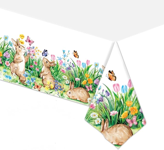 3 Pieces 54 x 108 Inches Valentine's Day, St. Patrick's Day, and Easter Tablecloth Set - Disposable Plastic Table Covers Decorations with Heart, Shamrock, and Bunny Designs for Spring Party Supplies