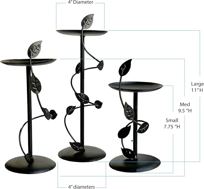 Lily’s Home Art Deco Climbing Vine Pillar Candle Holders, Steel, Black, Set of Three. Candles NOT Included