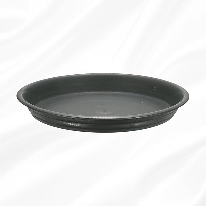 HARFINGTON Plastic Plant Saucer 11.8" Round Drip Trays Flower Pot Saucers Flower Base Bottom Drainage Tray for Indoors Outdoors Planters, Gray-Black