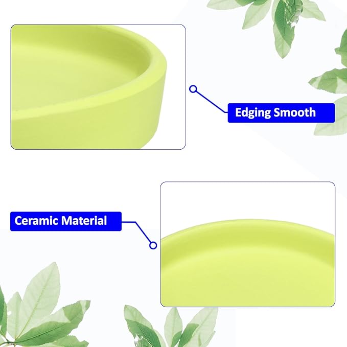 3 Pack Planter Saucers - Ceramic Plant Tray Flower Pot Drip Trays Round Apply to Outdoor/Garden (4/5/6inch, Light Green)