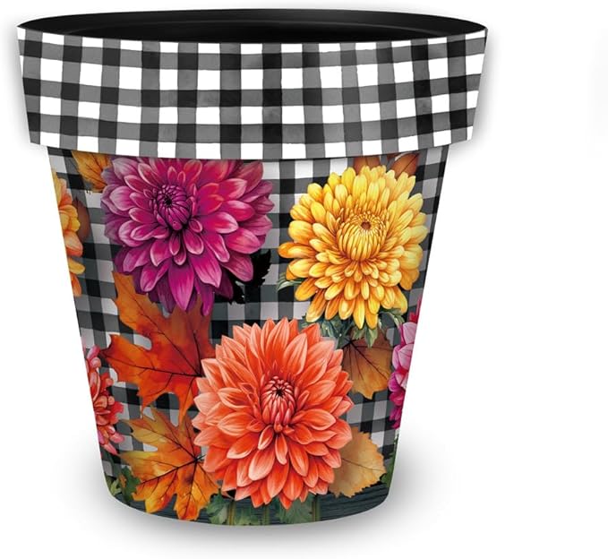 Briarwood Lane Fall Planter 8.5" x 8.5" x 8.5" Checkered Mums Small for Fall Planter