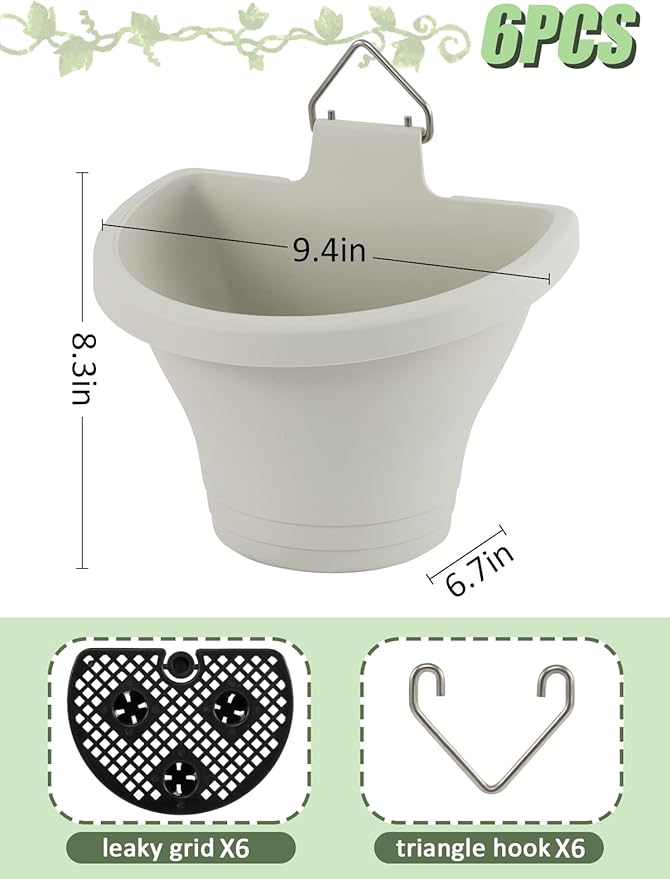 MADHOLLY 6Pcs Hanging Vertical Planter- Plastic Wall-Hanging Flowerpot with Hooks Leaky Grid- Free Combination Wall Mounted Planter for Outdoor Yard Garden Indoor Hanging Decorations (White)