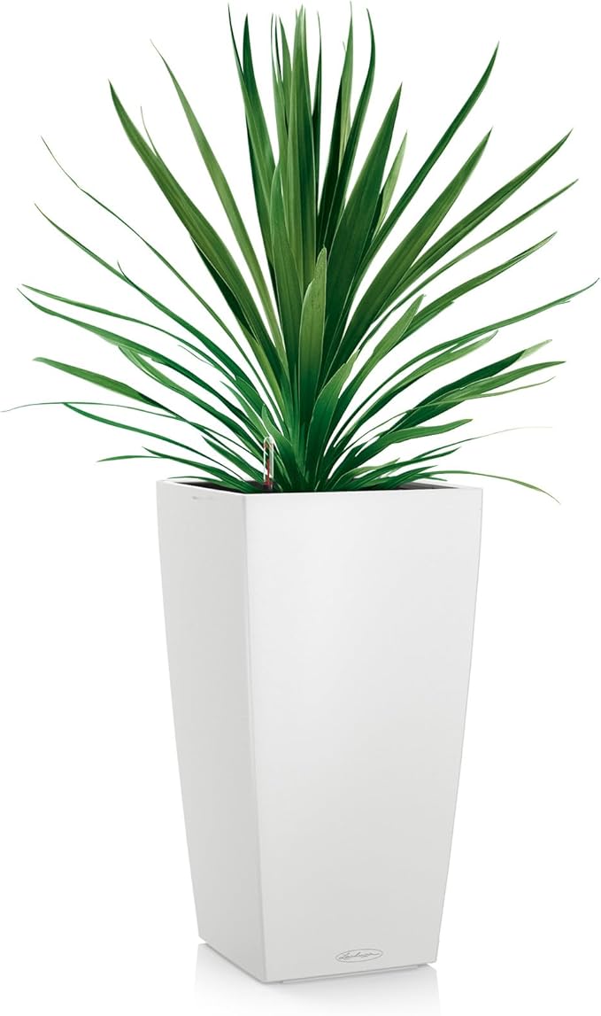 Lechuza 13150 Cubico Color 40 Self-Watering Planter for Indoor and Outdoor Use, 16" x 16" x 30", White