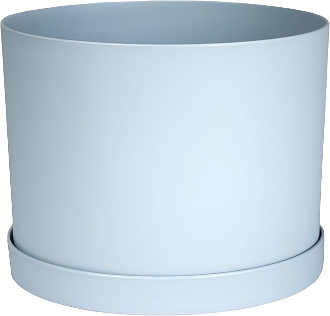 Bloem Mathers 6" Misty Blue Round Modern Resin Garden Planter Pot with Drainage Holes and Removable Saucer Tray Included