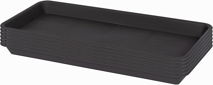 4 Pack of Plastic Plant Tray Saucer Rectangular 17 18 inch, Plant Trays Saucers for Indoors Outdoor, Plant Water Drip Tray for Flower Pot Planter, Windowsill Plant Tray (7.8 X 17.5'', Brown)