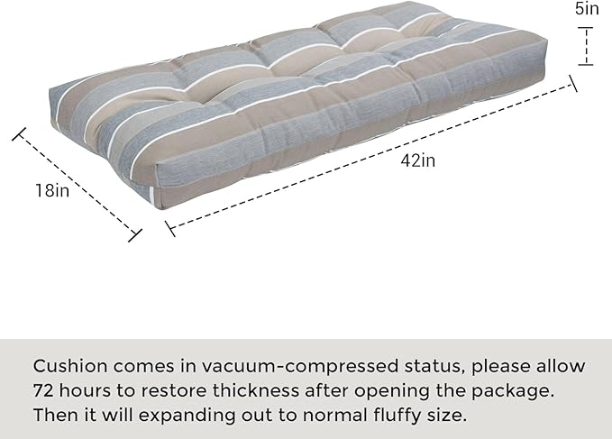 FUNHOME Outdoor Bench Cushion 42 x18 inch with Non-Slip Grips,Water Resistant Porch Swing Cushion,Bench Pillow Pads,Tufted Cushions for Patio Garden Furniture,42" Seat Cushions(Gray Stripe)