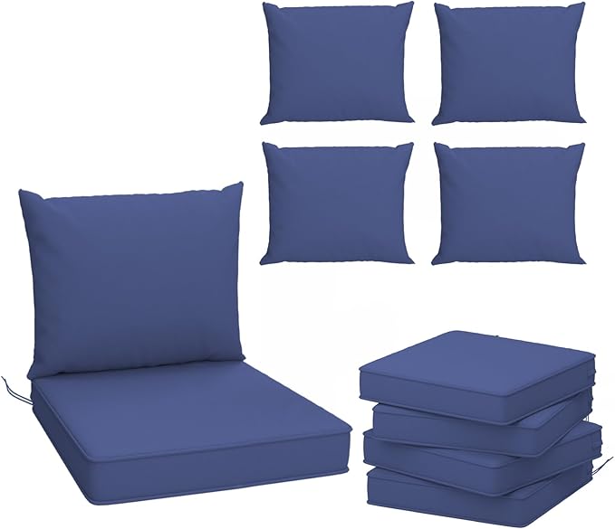 Outdoor Chair Cushions Set of 4, 24 x 24 Inch Patio Furniture Cushions with Splash-Proof Covers, Outdoor Cushions for Patio Furniture Replacement, Navy Blue