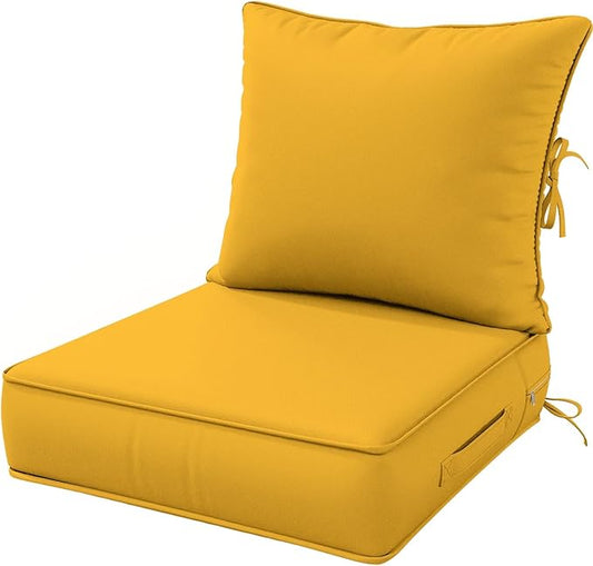 Outdoor Patio Chair Cushions Set 24 L X 24 W X 5 H Waterproof & Fade Resistant Deep Seat and Back Cushions with Removable Covers Outdoor Seat Cushion Set for Chairs and Sofas