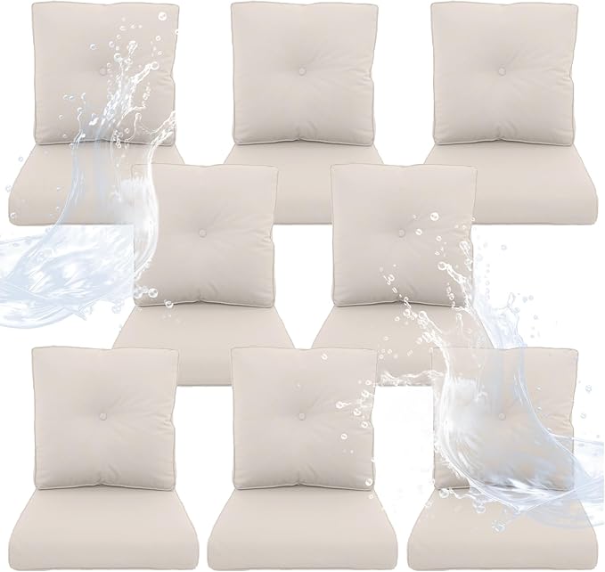 Outdoor Chair Cushions 8 Sets- 22 * 24" Patio Furniture Cushions with Removable Cover, 28D High Density Sponge Filling Outdoor Patio Cushions for Chairs, Rocker, Sofa and Loveseat - Beige
