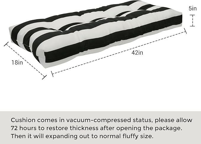 FUNHOME Outdoor Bench Cushion 42 x18 inch with Non-Slip Grips,Water Resistant Porch Swing Cushion,Bench Pillow Pads,Tufted Cushions for Patio Garden Furniture,42" Seat Cushions(Black White)