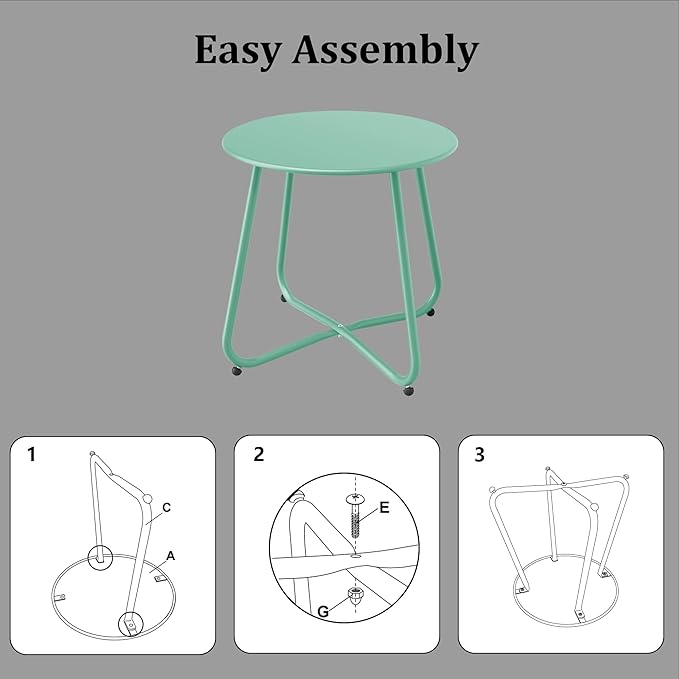 Patio Side Table Waterproof Round Metal Steel Weather Resistant Portable Outdoor and Indoor End Table for Garden Balcony Yard, Bean Green