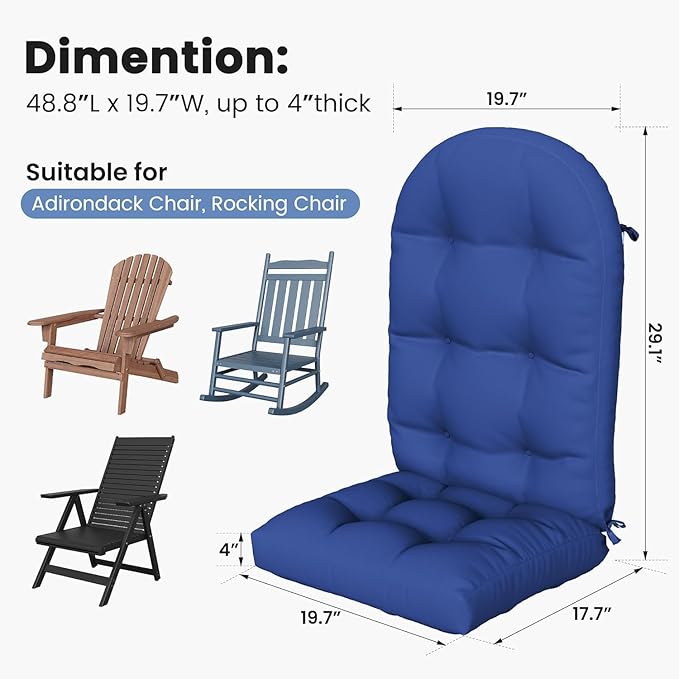 Amopatio Adirondack Chair Cushions 4" Thick Set [2-Pack] - Outdoor Cushions for Patio Furniture, Contoured Design with Anti-Slip Straps & Water-Resistant Fabric for Adirondack Chairs, Navy Blue