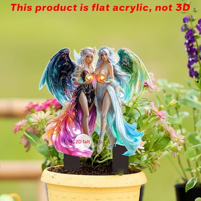Garden Decor, Acrylic 2D Stake, Pot Plants Garden Yard Lawn Outdoor Fairy Statue Ornaments, Fairy Garden Accessories Decoration (Style C)