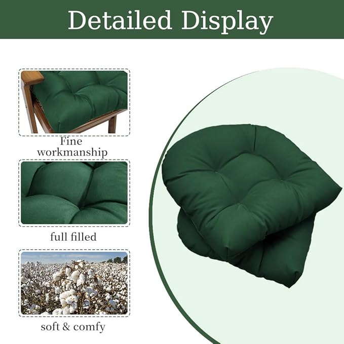 Waterproof Chair Cushions Set of 2 Outdoor,Tufted Thicken Weather and Fade Resistant Kitchen Seat Cushions,Patio Chair Pads for Garden Furniture Sofa Couch (Dark Green)