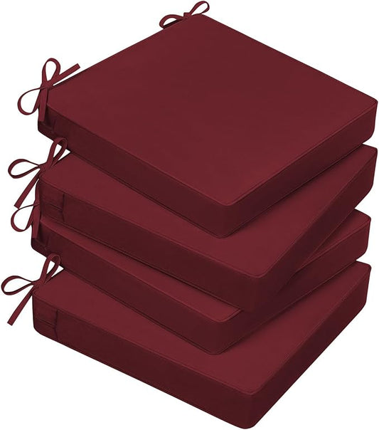 Basic Beyond Outdoor Chair Cushions for Patio Furniture, Waterproof Outdoor Seat Cushions Set of 4 18 x 18, Patio Chair Cushions Set of 4 with Ties and Handle, Burgundy