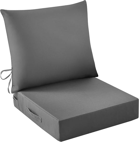 Outdoor Seat Cushion Set, Waterproof & Fade Resistant Patio Chair Cushions, Outdoors Cushion for Patio Furniture, 24 x 24 x 5.75 Inch, Outdoor Couch Cushions with Handle and Ties, Dark Grey