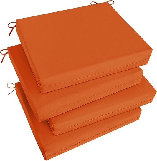 Basic Beyond Outdoor Chair Cushions Set of 4, Square Corner Outdoor Cushions for Patio Furniture, Water Resistant Patio Chair Cushions with 2 Ties, 18.5x16x3, Orange
