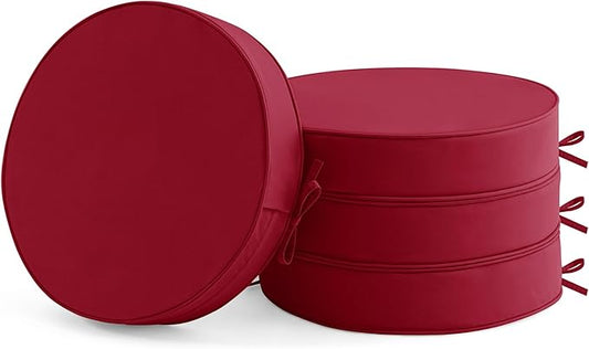 Outdoor Bistro Chair Cushions Set of 4, 15" D x 3" H Round Chair Cushions Waterproof and Fade Resistant Chair Cushion Pads with Non-Slip Ties and Removable Covers for Garden, Burgundy