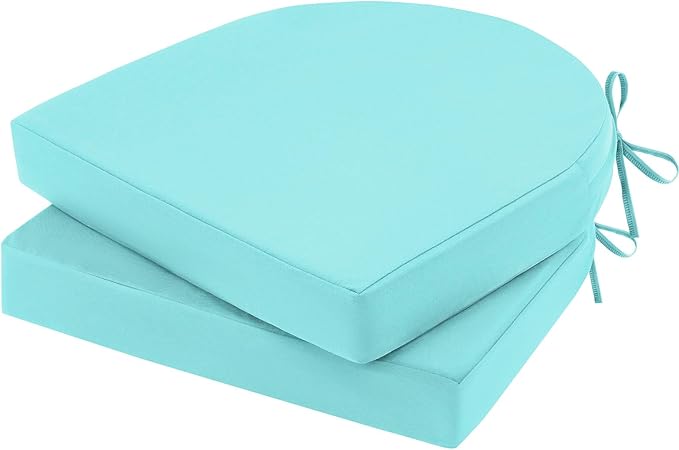 Topotdor Outdoor Chair Cushions Set of 2, 19"x19"x3" Waterproof Patio Chair Cushions for Outdoor Furniture, Round Corner Outdoor Seat Cushions Color Fastness Chair Pads with Ties, Teal