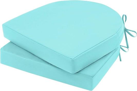 Topotdor Outdoor Chair Cushions Set of 2, 19"x19"x3" Waterproof Patio Chair Cushions for Outdoor Furniture, Round Corner Outdoor Seat Cushions Color Fastness Chair Pads with Ties, Teal