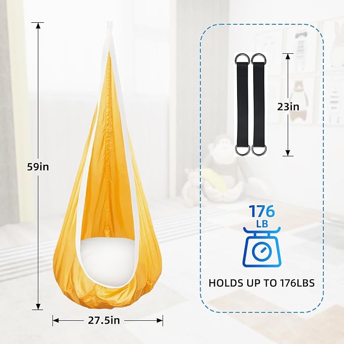 Kids Swing Seat Hammock Chair Indoor Outdoor Hanging Chair for Children,Soft & Safe with High Weight Capacity, Easy Install Perfect for Bedroom, Garden, Playroom (Orange)
