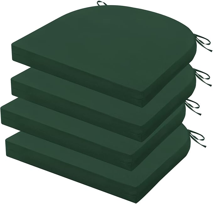Outdoor Chair Cushions Set of 4, 17 x 16 Inch Patio Chair Cushions for Outdoor Furniture, Water Resistant Outdoor Patio Chair Cushions with Non-Slip Tiess(Forest Green)