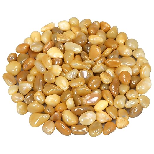River Rocks Decorative Ornamental Pebbles Garden Landscaping Stones Gravel Filler for Home Decoration Flower Bed Fish Tank Plants Vases Succulents (1, Yellow, 5 Pounds)