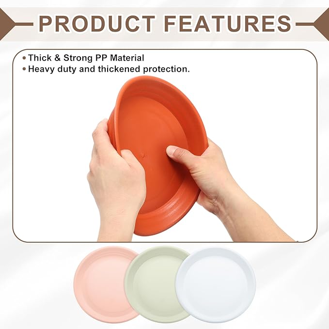 HARFINGTON Plastic Plant Saucer 9.5" Round Drip Trays Flower Pot Saucers Flower Base Bottom Drainage Tray for Indoors Outdoors Planters, Pearl White