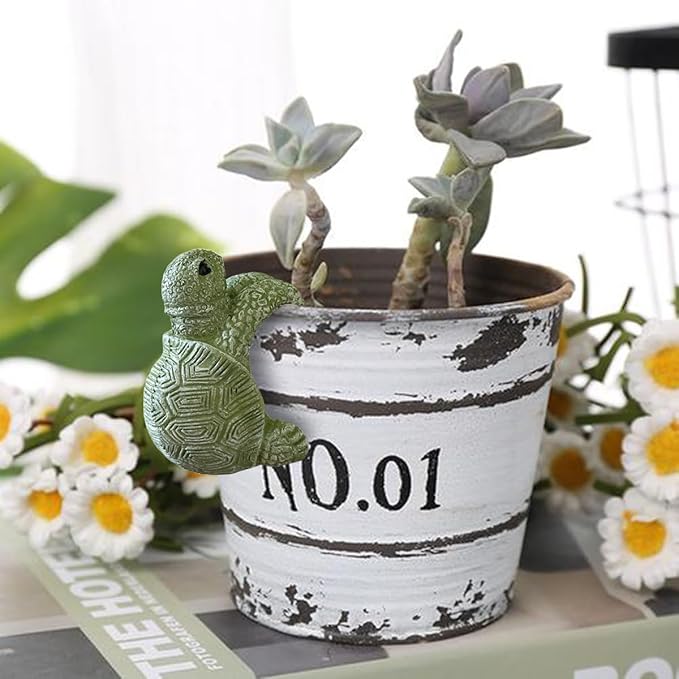 Cute Climbing Tortoise Flower Pot Hugger Figurines Resin Hanging Turtle Statue Planter Pot Decorations for Home Garden Fence Balcony Patio Lawn Yard Ornaments