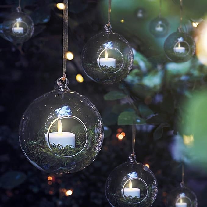 3” Hanging Glass Planter Round Candle Holder Succulents Terrarium Decorations Succulent, Tillandsia, Air Plants ， 6 Packs