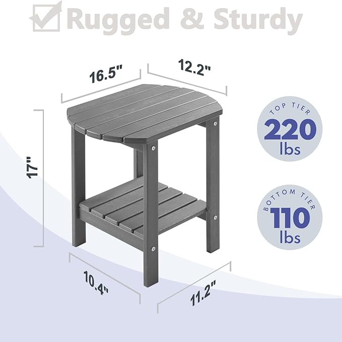 PASAMIC 2-Tier Adirondack Oval Outdoor Side Table, HDPE Small Outdoor Table, Patio End Table for Patio, Backyard, Weather-Resistant (Grey)