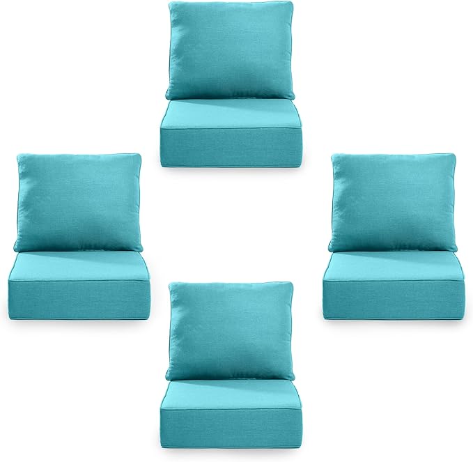 6" Thick Outdoor Cushion, 24*24*6" Patio Furniture Cushions with Waterproof Patio Furniture Cushions with Removable Cover, 28D High Density Patio Cushion for Outdoor Furniture, Light Blue-4pcs