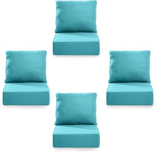 6" Thick Outdoor Cushion, 24*24*6" Patio Furniture Cushions with Waterproof Patio Furniture Cushions with Removable Cover, 28D High Density Patio Cushion for Outdoor Furniture, Light Blue-4pcs
