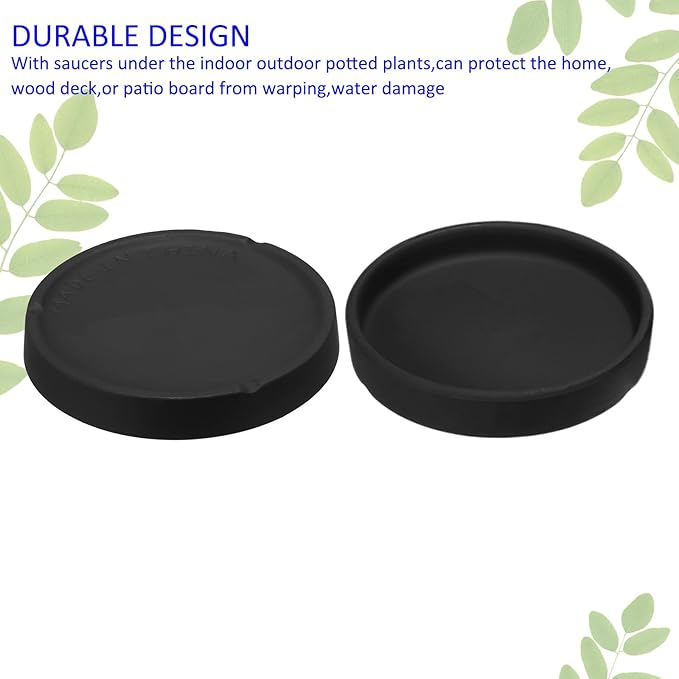 3 Pack Planter Saucers - Ceramic Plant Tray Flower Pot Drip Trays Round Apply to Outdoor/Garden (4/5/6inch, Black)