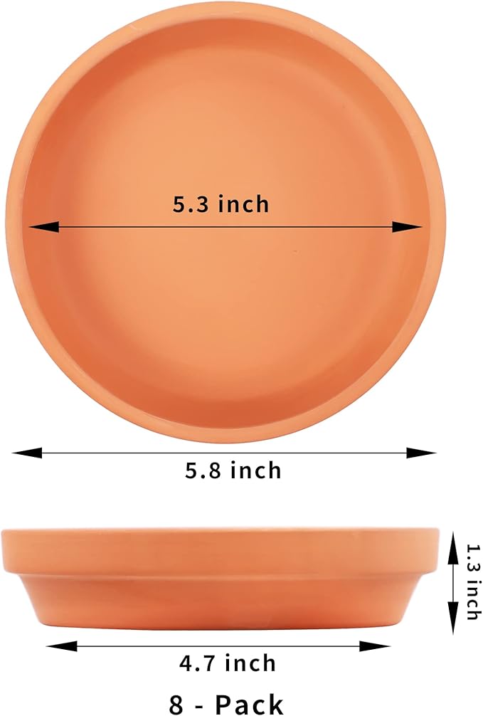 Yishang 6 Inch Middle Terracotta Pot Plant Saucer - 8pcs Middle Round Plant Pot Saucers, Middle Clay Plant Tray Perfect for 5/5.5/6 Inch Flower Pot with Drainage Hole and Great for Indoor or Outdoor