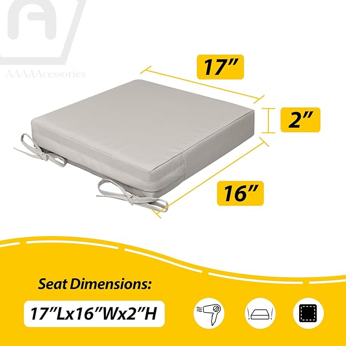 AAAAAcessories Outdoor Seat Cushions for Chairs, Waterproof, Fade-Resistant, 17" x 16" x 2", Patio Furniture Replacement Cushions, Set of 2, Beige