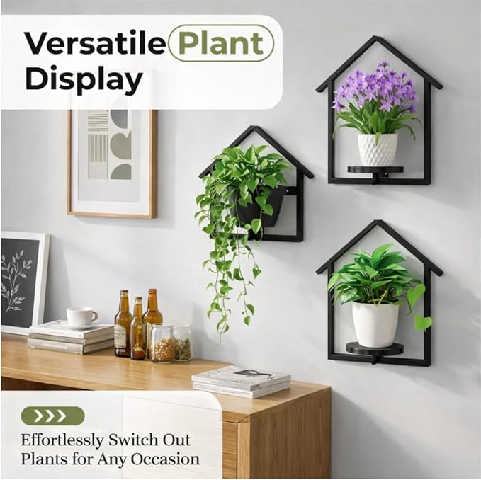 Decorative Wall Plant Frame, House-Shaped Wall-Mounted Plant Hanger for Indoor Decor, Space-Saving Vertical Garden Wall Planter for Apartment & Home, 2 Pack