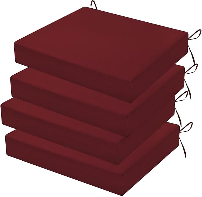 Outdoor Chair Cushions Set of 4, 18.5 x 16 Inch Patio Chair Cushions for Outdoor Furniture, Water Resistant, Non-Slip Ties(Dark Red)