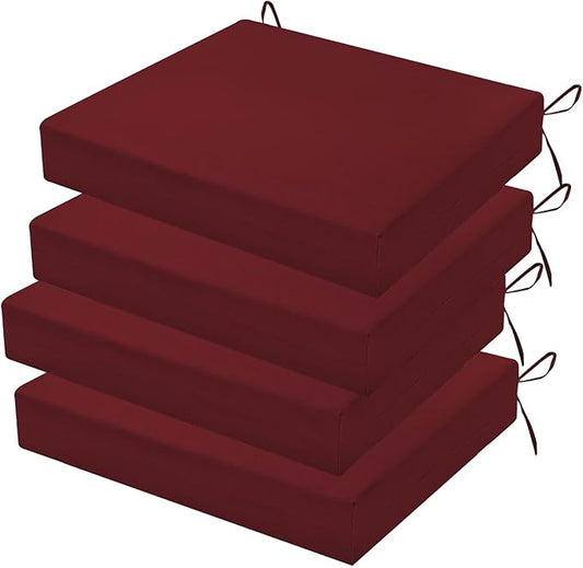 Outdoor Chair Cushions Set of 4, 18.5 x 16 Inch Patio Chair Cushions for Outdoor Furniture, Water Resistant, Non-Slip Ties(Dark Red)