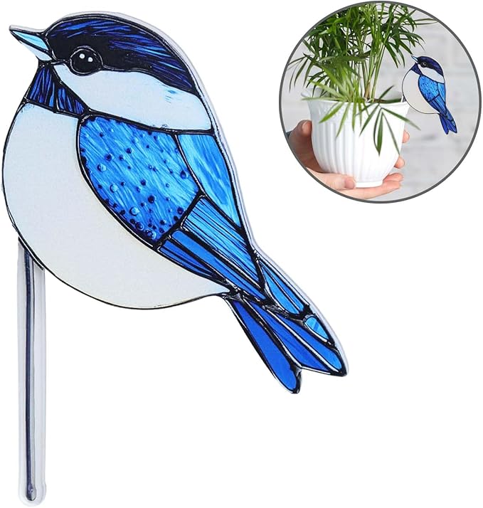 Bird Acrylic Stakes 4.5 Inch Colorful Garden Decoration Acrylic Plant Label Signs for Flower Pot Planter House Decors Indoor Outdoor Plant Pot Decoration (Bird 1)