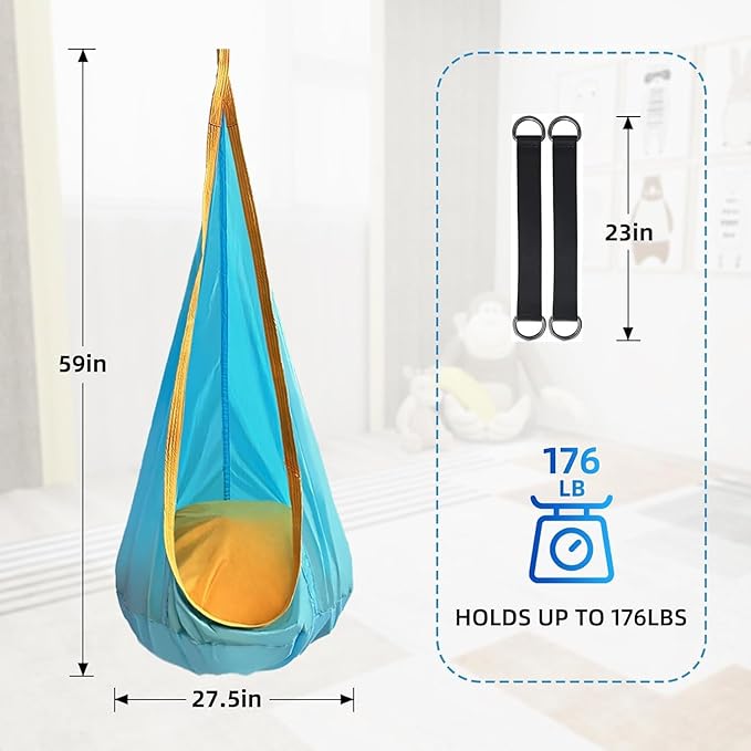 Kids Swing Seat Hammock Chair Indoor Outdoor Hanging Chair for Children,Soft & Safe with High Weight Capacity, Easy Install Perfect for Bedroom, Garden, Playroom