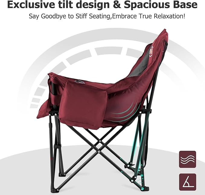 Overmont 2PCS Heated Oversized Camping Chair for Adults - 3 Heat Levels Seat & Back Separately Control - 400lbs Support Heavy Duty Padded Folding Chair Outdoor Garden Portable - Battery NOT Included