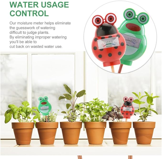 Cute Critter Soil Meter Indoor/Outdoor Moisture Sensor Frog & Ladybug, Soil Water Monitor, Flowers, Plant Care Home Garden (2 Pack)