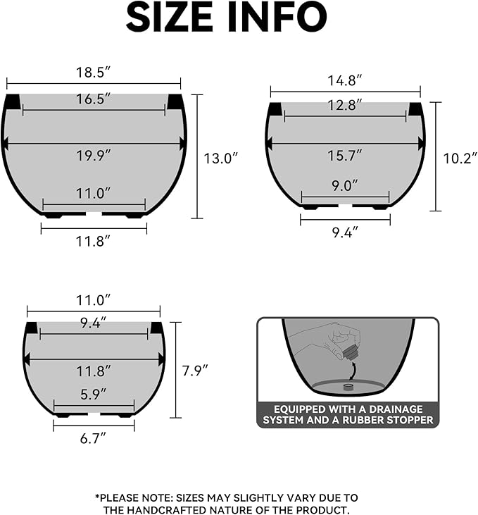 Kante 15.7" Dia Round Concrete Planter, Outdoor/Indoor Large Bowl Plant Pots with Drainage Hole and Rubber Plug for Garden Patio Balcony Home, Oil Rubbed Bronze