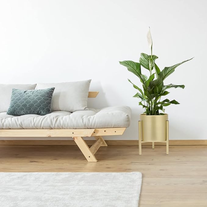 Gold Plant Stand for Indoor Plants - 10 Inch Round Metal Planter Pot with Iron Floor Stand, Modern Flower Pot for Living Room, Home Decor