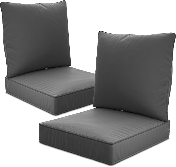 24" x 24" x 6" Outdoor Deep Seat Cushions Set - 2 Set Waterproof & Fade Resistant Patio Furniture Replacement Cushions, Non-Slip Outdoor Cushions Fit Loveseats, Couches, Chairs, and Sofas.